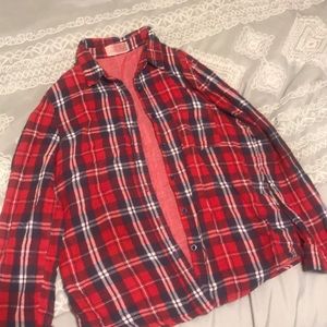 Red plaid button up shirt